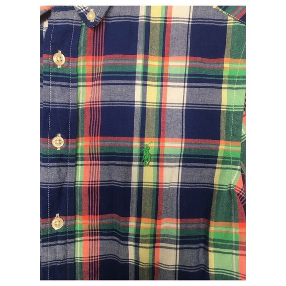 Ralph Lauren Shirt Boys L Plaid Button Up Short Sleeve Preppy Collar Blue - Picture 8 of 12